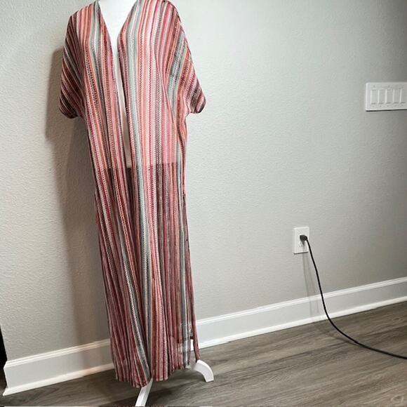 A'gaci Neutral Multi-Striped Knit Long Cardigan Sz Small - Picture 2 of 12